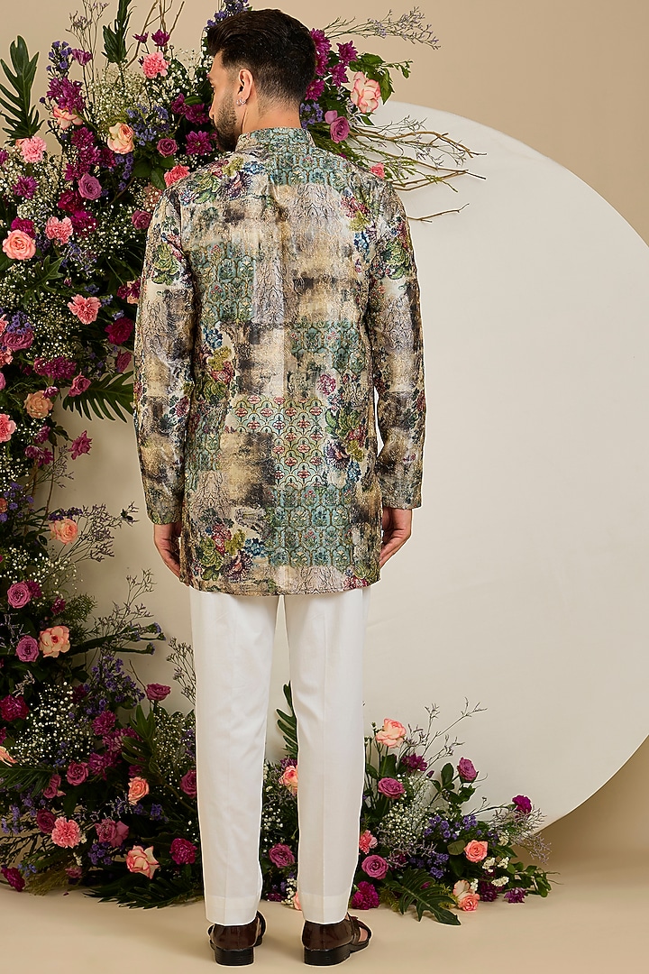 Multi-Colored Tissue Aari & Floral Embellished Kurta by Kasbah Clothing at Pernia's Pop Up Shop