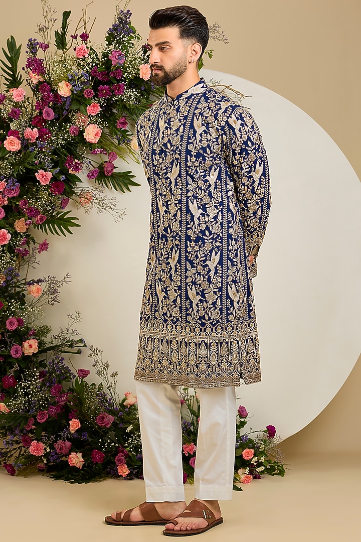 Royal Blue Georgette Sequin Embellished Kurta by Kasbah Clothing at Pernia's Pop Up Shop