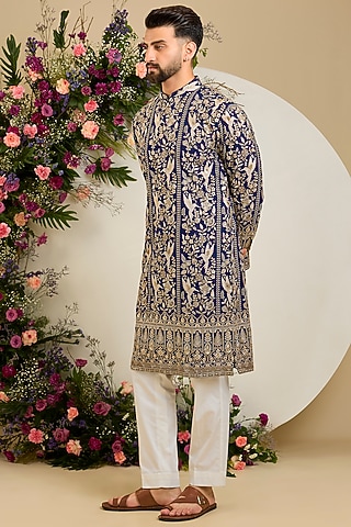 Royal Blue Georgette Sequin Embellished Kurta by Kasbah Clothing