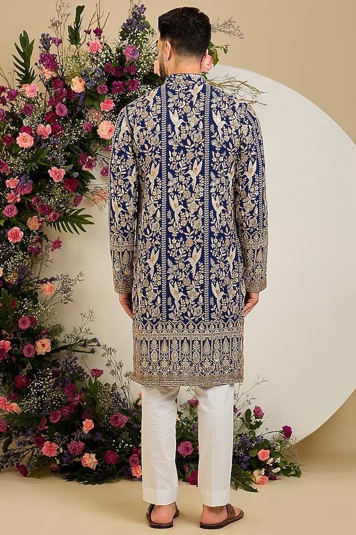 Royal Blue Georgette Sequin Embellished Kurta by Kasbah Clothing at Pernia's Pop Up Shop