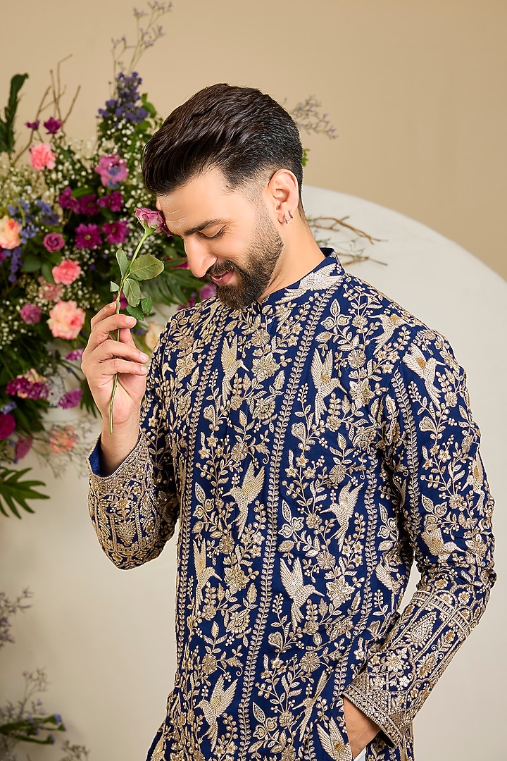 Royal Blue Georgette Sequin Embellished Kurta by Kasbah Clothing at Pernia's Pop Up Shop
