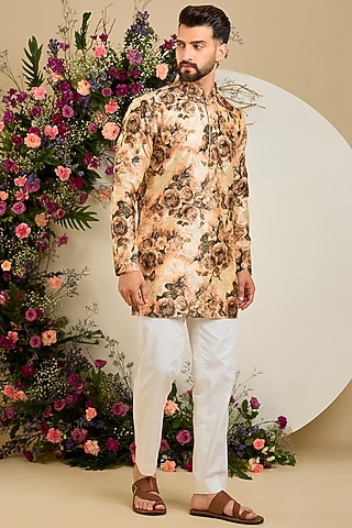 Multi-Colored Tissue Aari & Floral Embellished Kurta by Kasbah Clothing