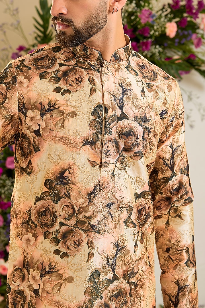 Multi-Colored Tissue Aari & Floral Embellished Kurta by Kasbah Clothing at Pernia's Pop Up Shop