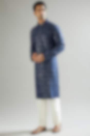 Navy Blue Embroidered Kurta by Kasbah Clothing