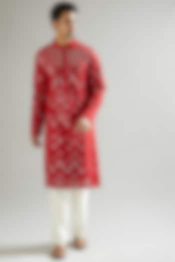 Red Embroidered Kurta by Kasbah Clothing