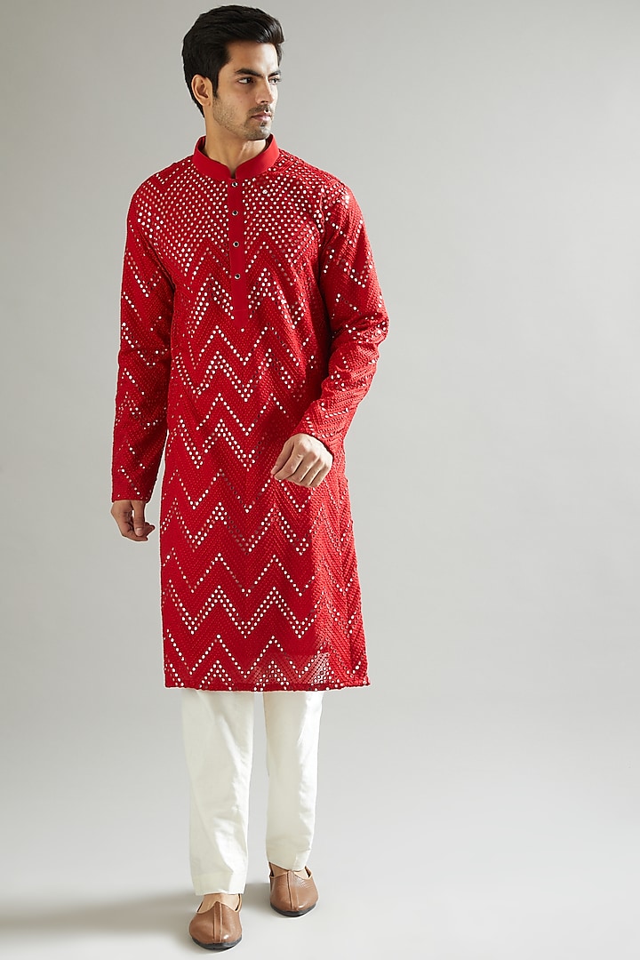 Red Embroidered Kurta by Kasbah Clothing