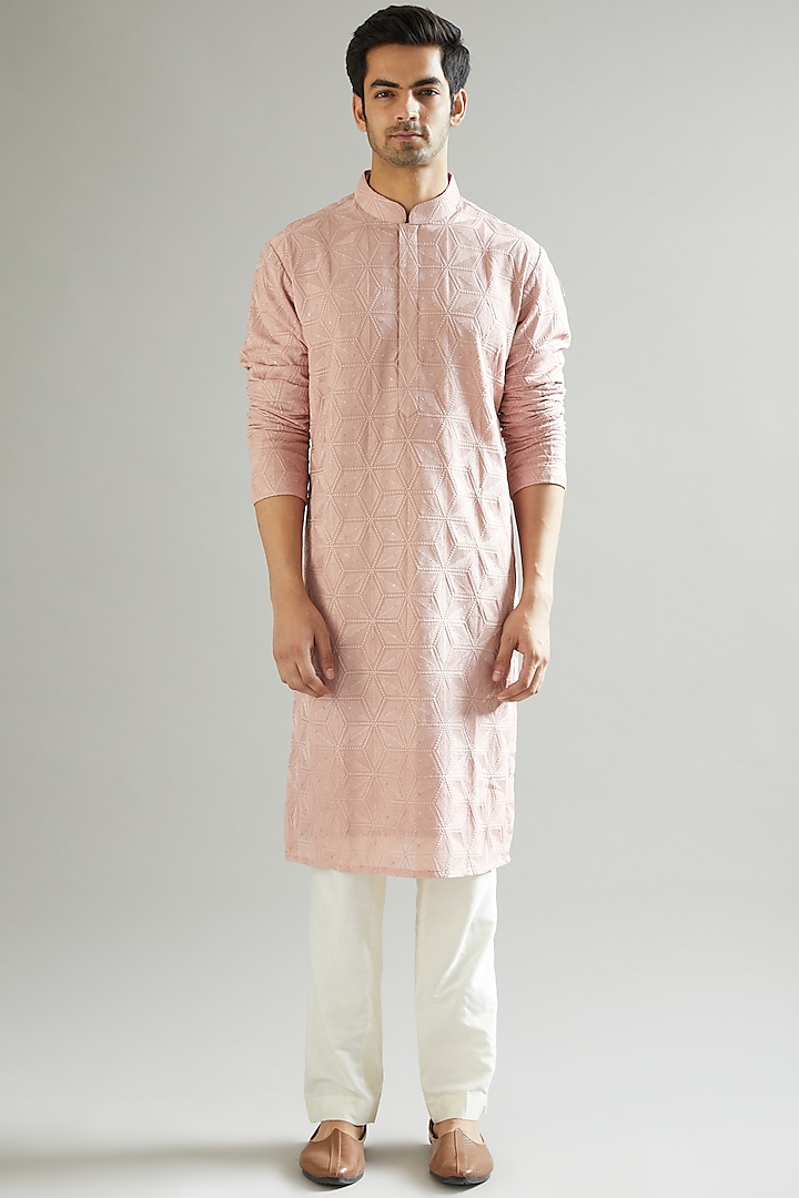 Mud Pink Embroidered Kurta by Kasbah Clothing at Pernia's Pop Up Shop