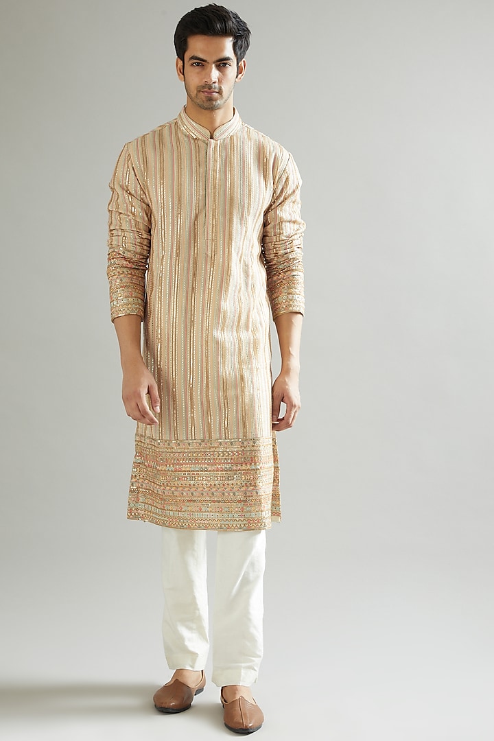 Nude Thread Embroidered Kurta by Kasbah Clothing