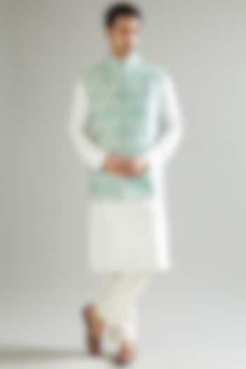 Sea Green Embroidered Nehru Jacket by Kasbah Clothing at Pernia's Pop Up Shop