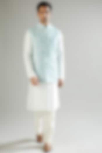 Pastel Blue Embroidered Nehru Jacket by Kasbah Clothing