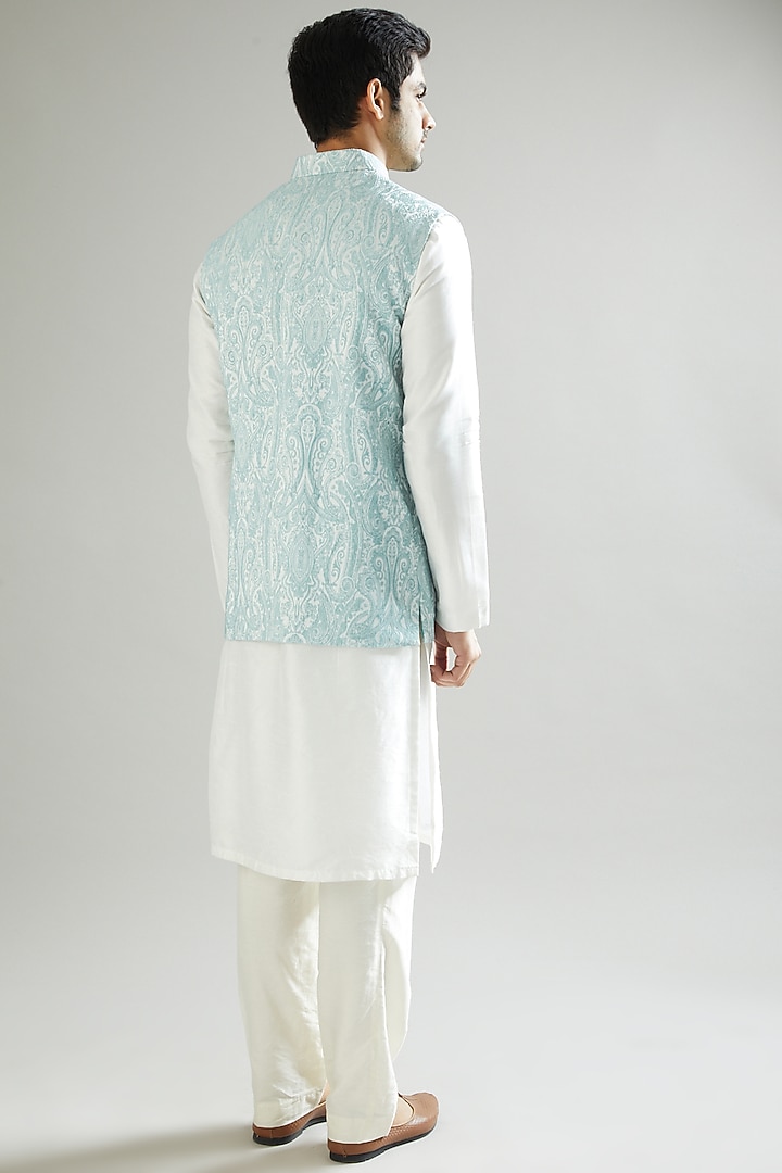 Pastel Blue Embroidered Nehru Jacket by Kasbah Clothing at Pernia's Pop Up Shop