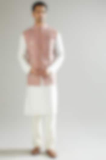 Blush Pink Embroidered Nehru Jacket by Kasbah Clothing at Pernia's Pop Up Shop