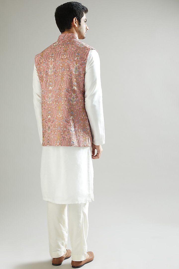 Blush Pink Embroidered Nehru Jacket by Kasbah Clothing at Pernia's Pop Up Shop