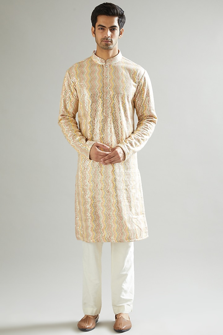 Nude Sequins & Thread Embroidered Kurta by Kasbah Clothing at Pernia's Pop Up Shop