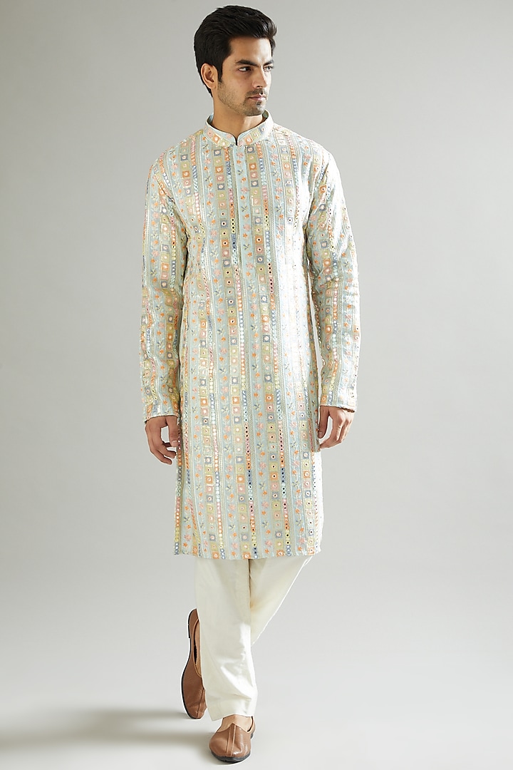 Pastel Blue Embroidered Kurta by Kasbah Clothing