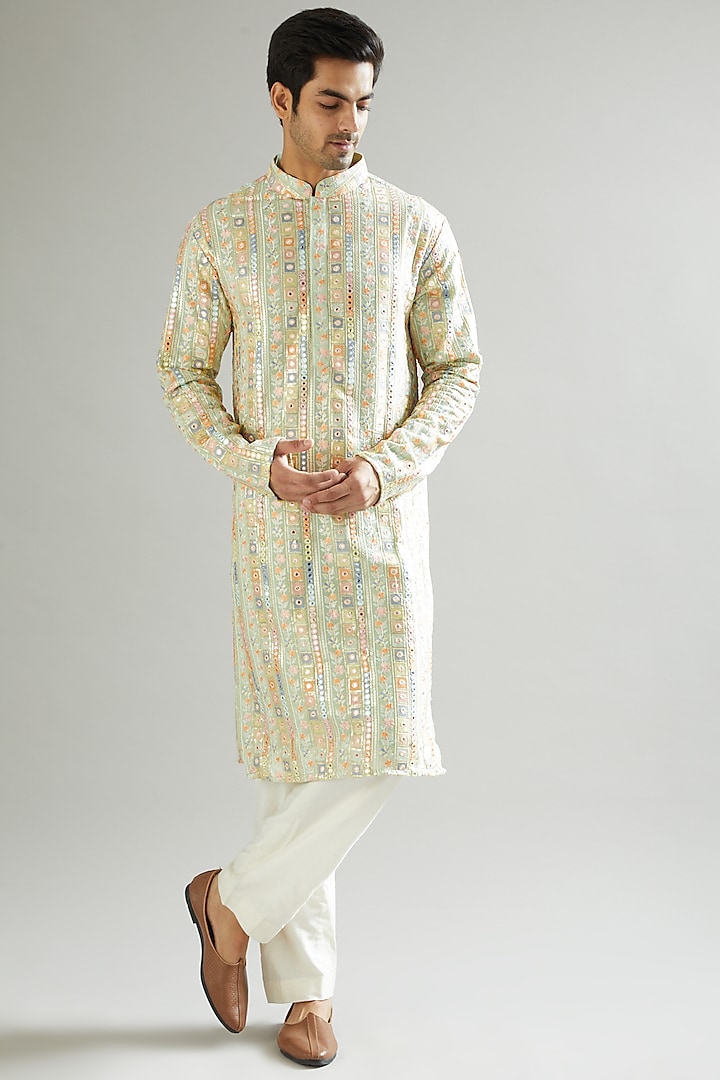 Mint Green Kurta With Embroidery by Kasbah Clothing