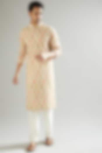 Nude Kurta With Multi-Colored Embroidery by Kasbah Clothing