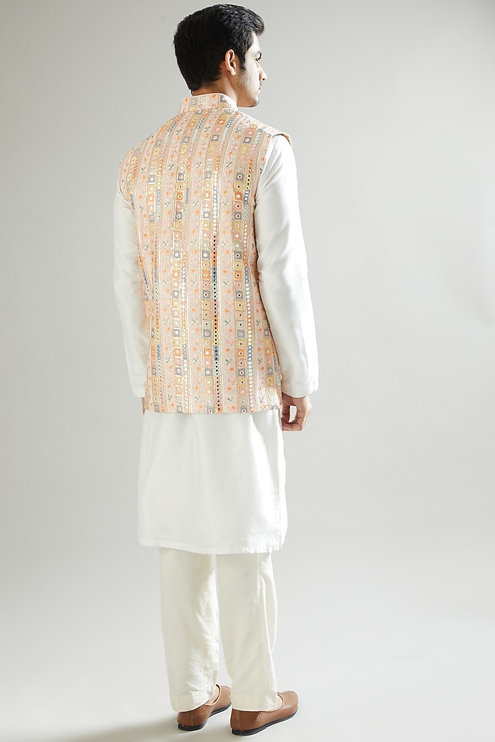 Blush Pink Nehru Jacket With Thread Embroidery by Kasbah Clothing at Pernia's Pop Up Shop