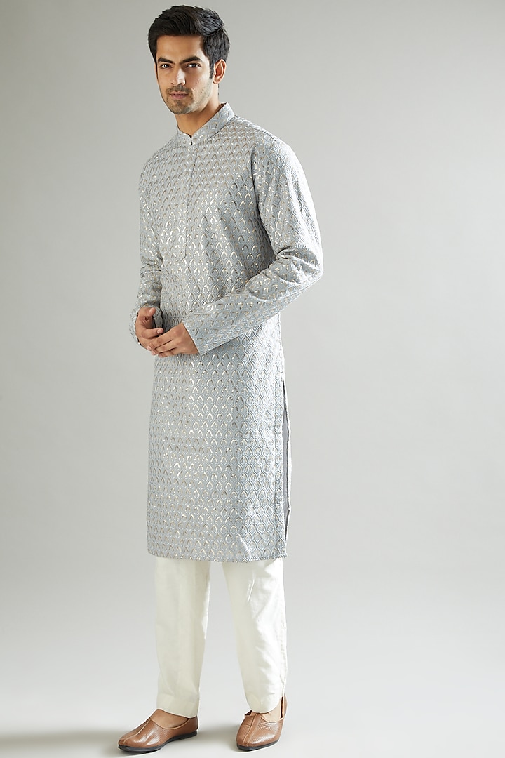 Electric Blue Embroidered Kurta by Kasbah Clothing