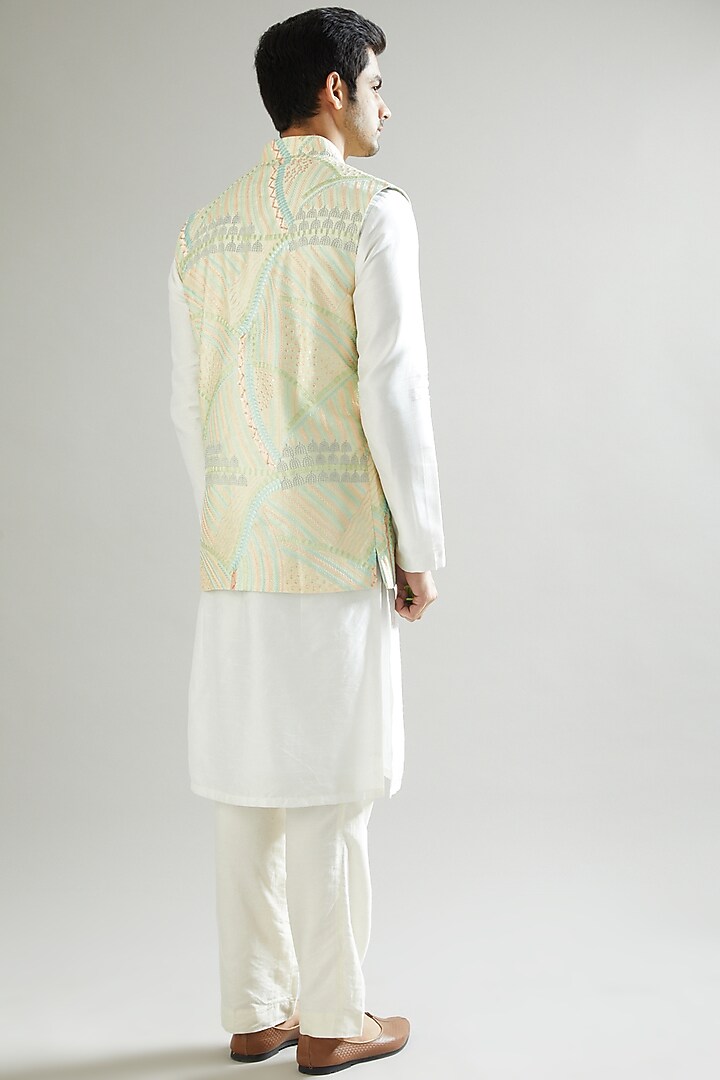 Lime Thread Embroidered Nehru Jacket by Kasbah Clothing at Pernia's Pop Up Shop