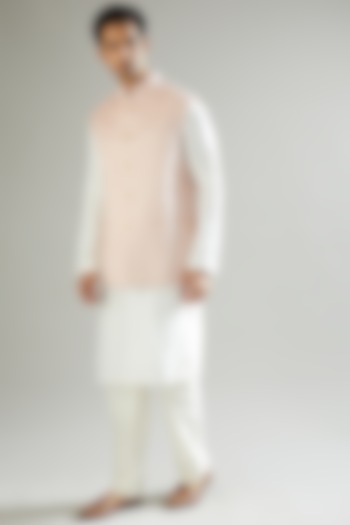 Ice Pink Embroidered Nehru Jacket by Kasbah Clothing