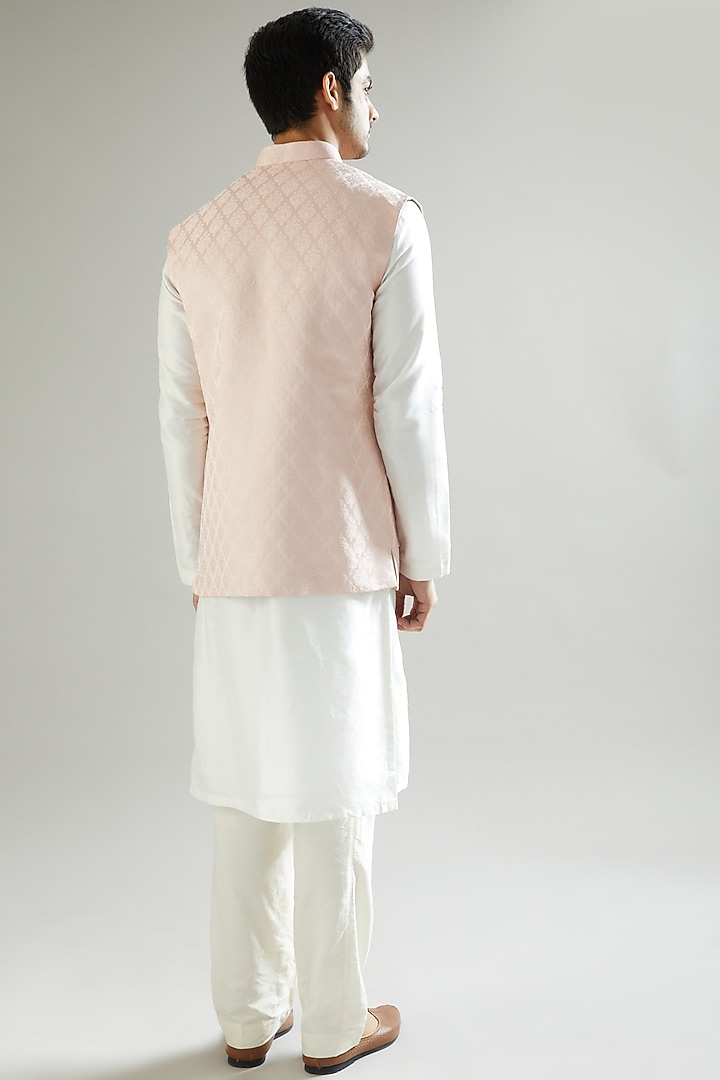 Ice Pink Embroidered Nehru Jacket by Kasbah Clothing at Pernia's Pop Up Shop
