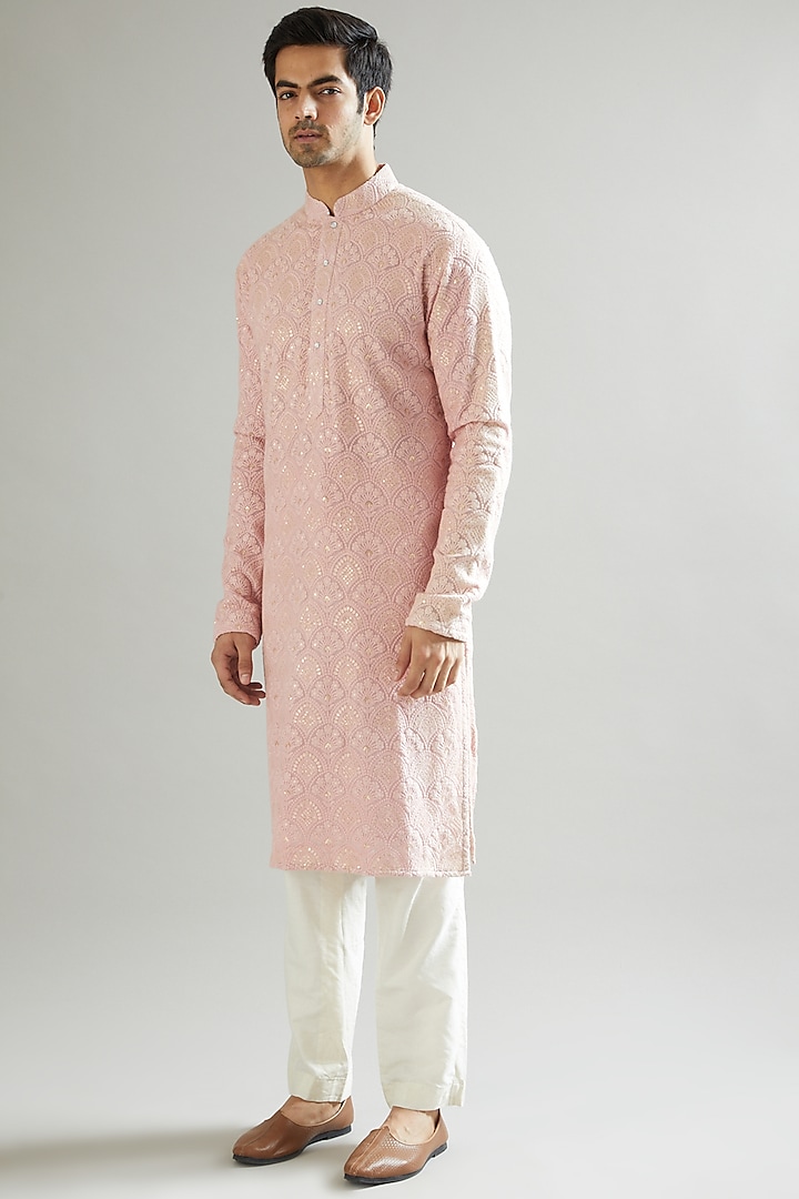 Mud Pink Chikankari Embroidered Kurta by Kasbah Clothing