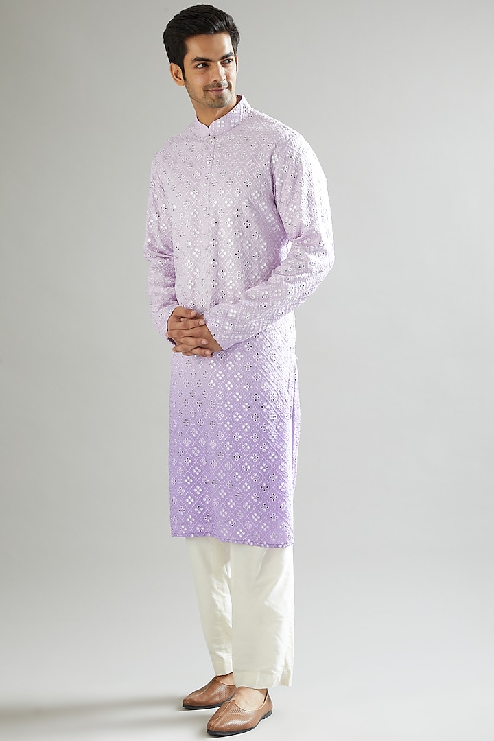 Purple Ombre Shaded & Embroidered Kurta by Kasbah Clothing