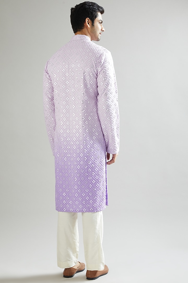 Purple Ombre Shaded & Embroidered Kurta by Kasbah Clothing at Pernia's Pop Up Shop
