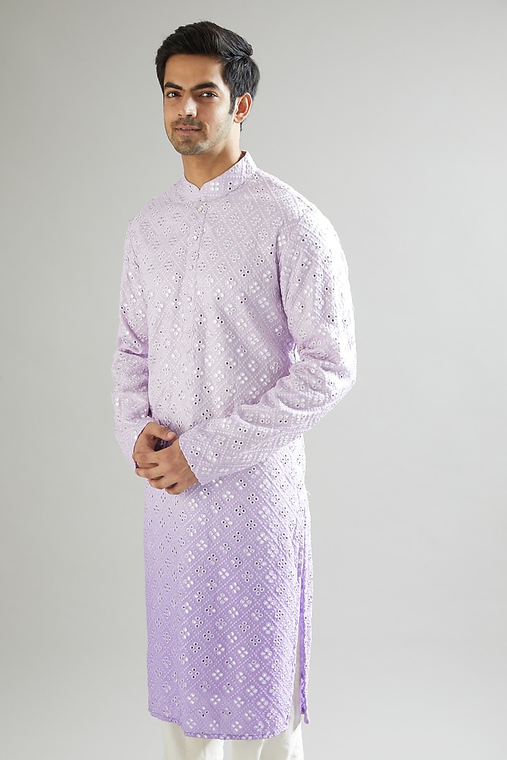 Purple Ombre Shaded & Embroidered Kurta by Kasbah Clothing at Pernia's Pop Up Shop