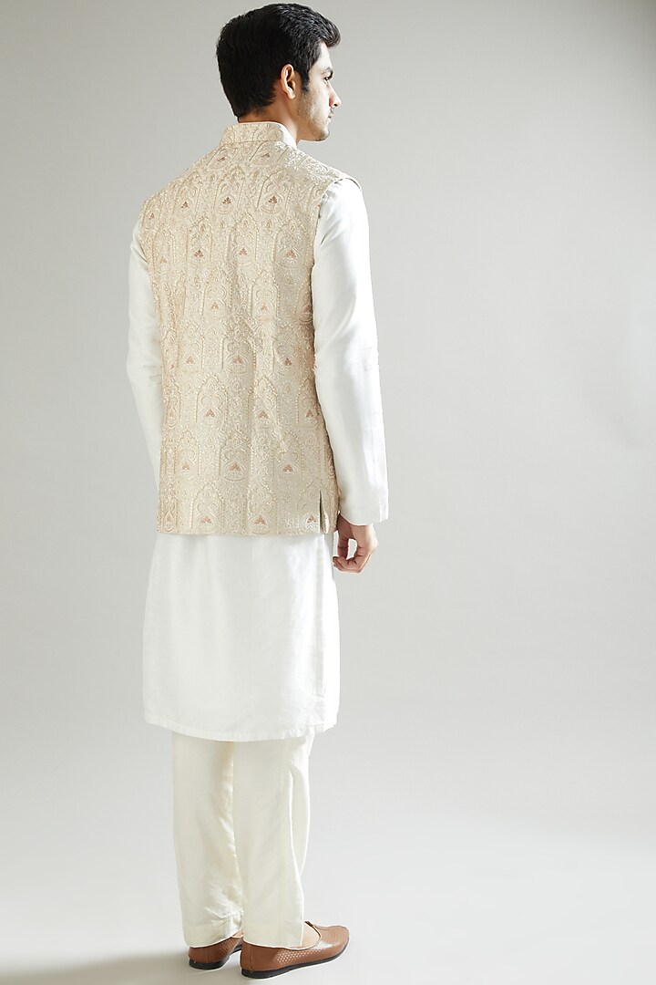 Rose Gold Embroidered Nehru Jacket by Kasbah Clothing at Pernia's Pop Up Shop