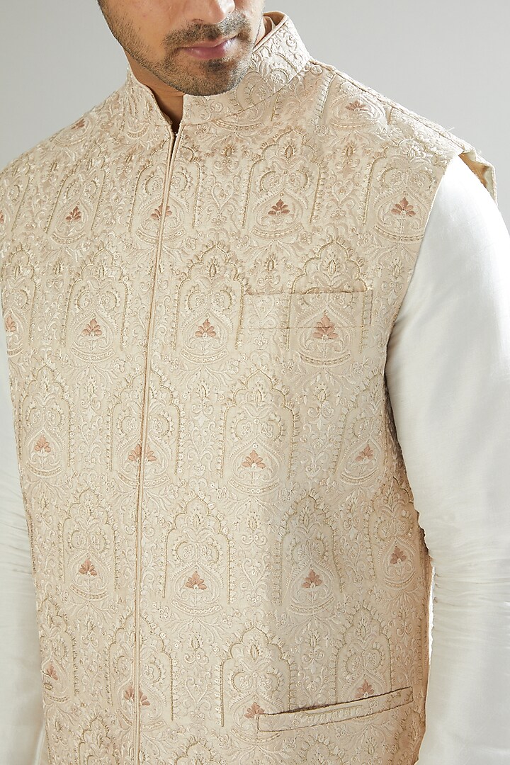 Rose Gold Embroidered Nehru Jacket by Kasbah Clothing at Pernia's Pop Up Shop