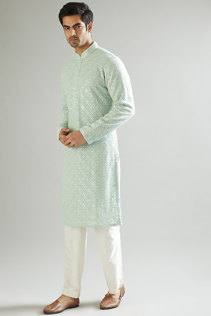 Sea Green Embroidered Kurta by Kasbah Clothing