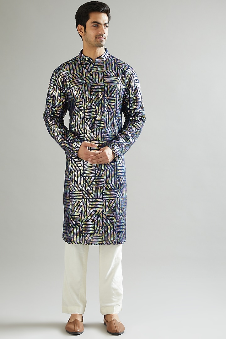 Cobalt Blue Embroidered Kurta by Kasbah Clothing