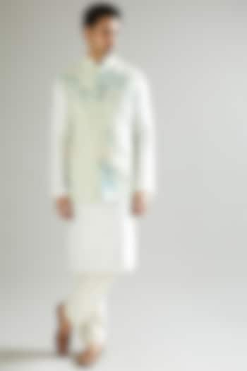 Mint Green Floral Embroidered Nehru Jacket by Kasbah Clothing