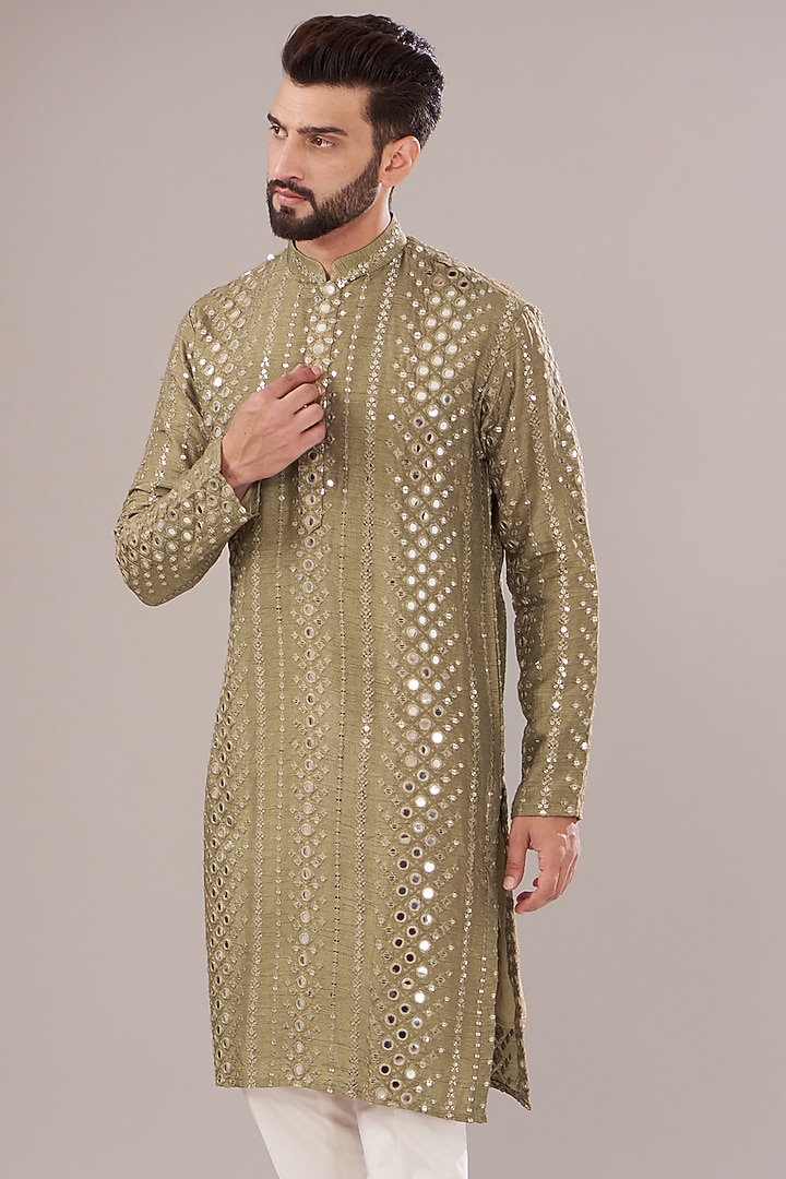 Dark Copper Silk Embroidered Kurta Set by Kasbah Clothing at Pernia's Pop Up Shop