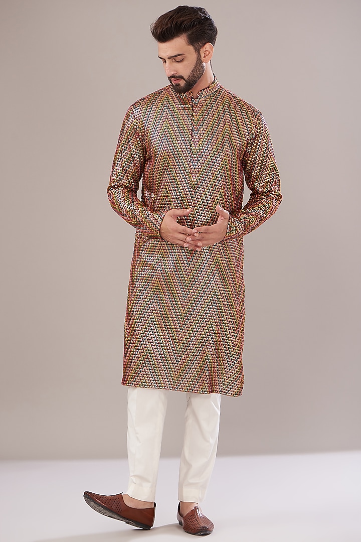 Multi-Colored Georgette Embroidered Kurta Set by Kasbah Clothing at Pernia's Pop Up Shop