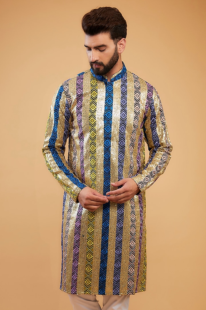Multi-Colored Silk Sequin Work Kurta by Kasbah Clothing at Pernia's Pop Up Shop