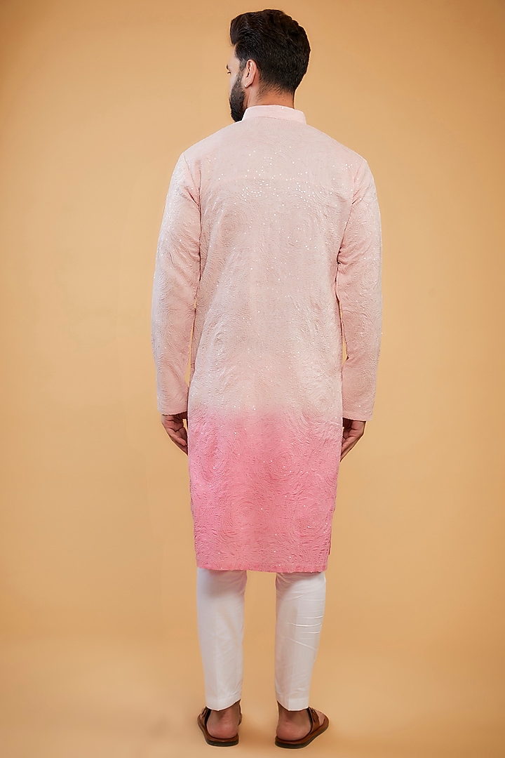 Pink Ombre Chikankari Sequin Embroidered Kurta by Kasbah Clothing at Pernia's Pop Up Shop