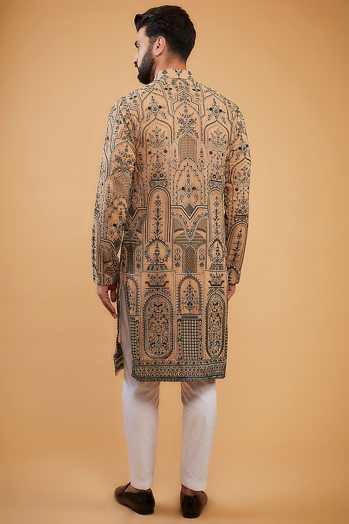 Dark Beige & Mouse Shaded Chikankari Kashmiri Embroidered Kurta by Kasbah Clothing at Pernia's Pop Up Shop