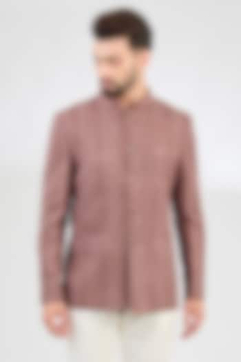 Mauve-Taupe Silk Thread Embroidered Bandhgala Jacket by Kasbah Clothing