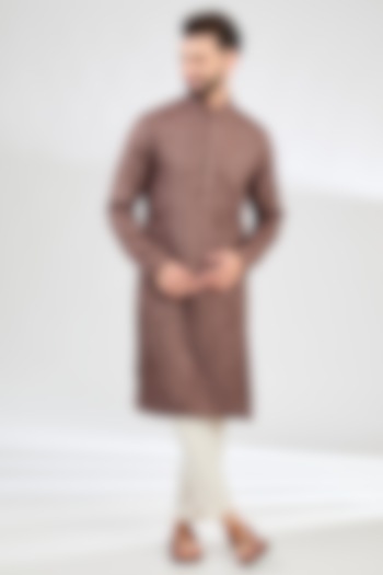 Mauve-Taupe Silk Thread Embroidered Chikankari Kurta by Kasbah Clothing