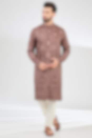 Mauve-Taupe Silk Chikankari Kurta by Kasbah Clothing