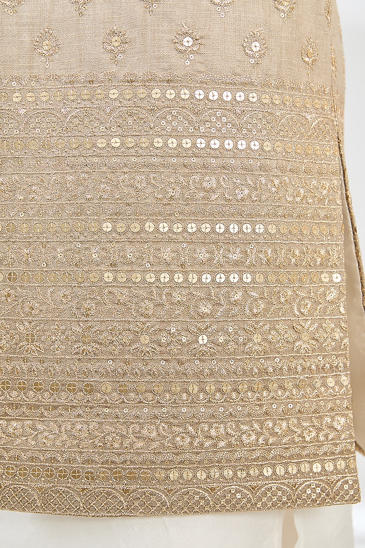 Greyish-Green Ombre Silk Zari Embroidered Nehru Jacket by Kasbah Clothing at Pernia's Pop Up Shop