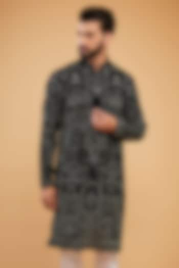 Black Chikankari Kashmiri Embroidered Kurta by Kasbah Clothing at Pernia's Pop Up Shop