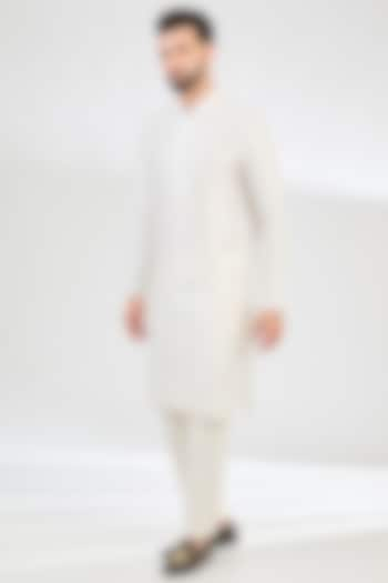 Pearl White Silk Dupion Kurta Set by Kasbah Clothing at Pernia's Pop Up Shop