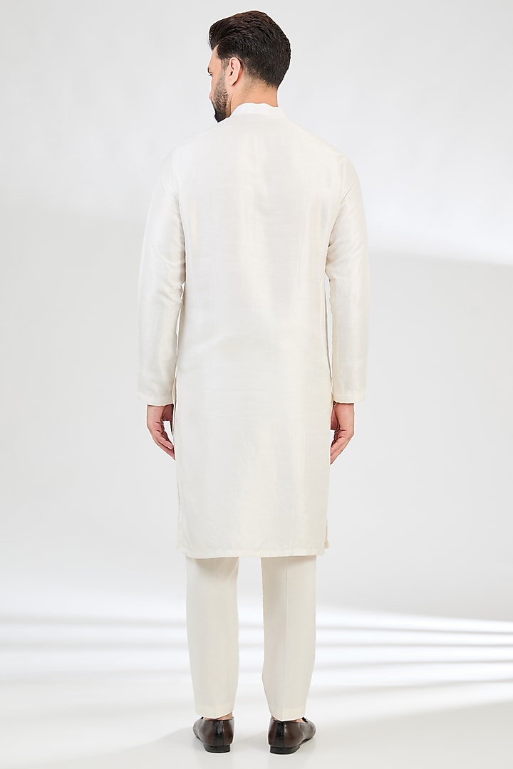 Pearl White Silk Dupion Kurta Set by Kasbah Clothing at Pernia's Pop Up Shop