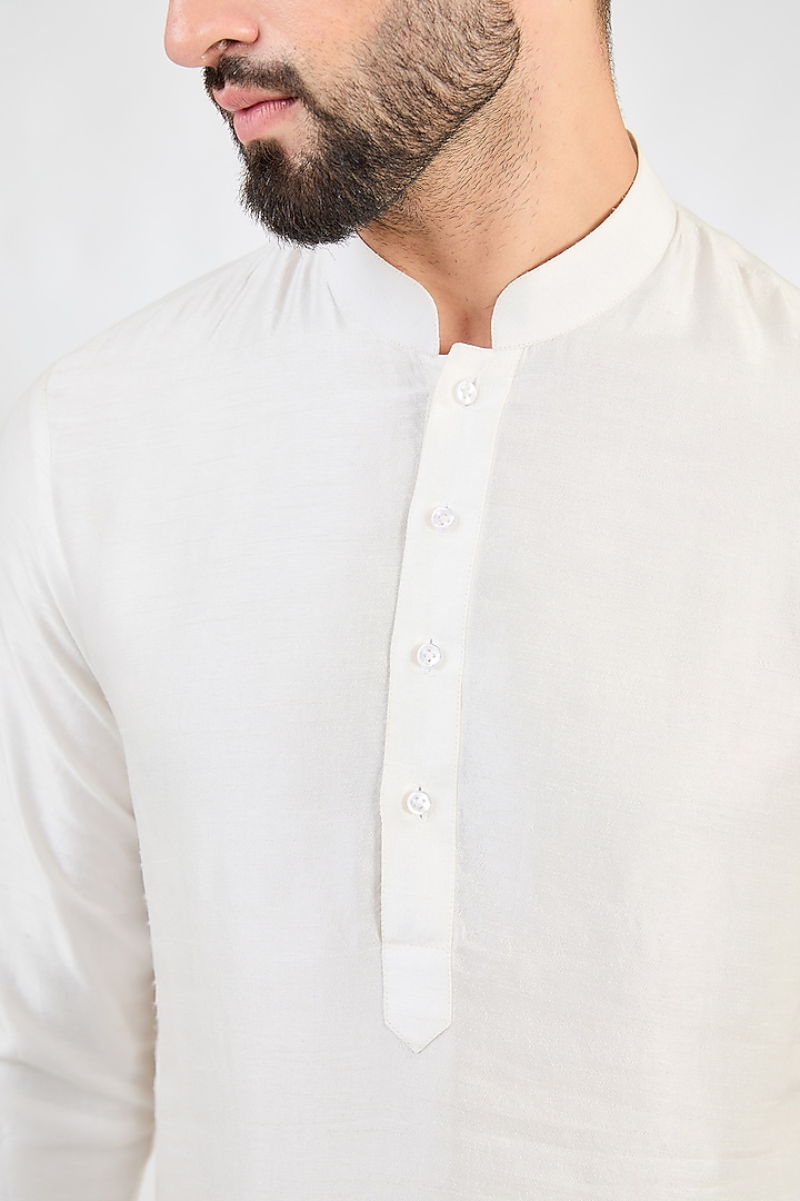 Pearl White Silk Dupion Kurta Set by Kasbah Clothing at Pernia's Pop Up Shop