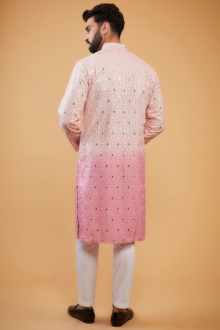 Pink Ombre Silk Mirror Work Kurta by Kasbah Clothing at Pernia's Pop Up Shop