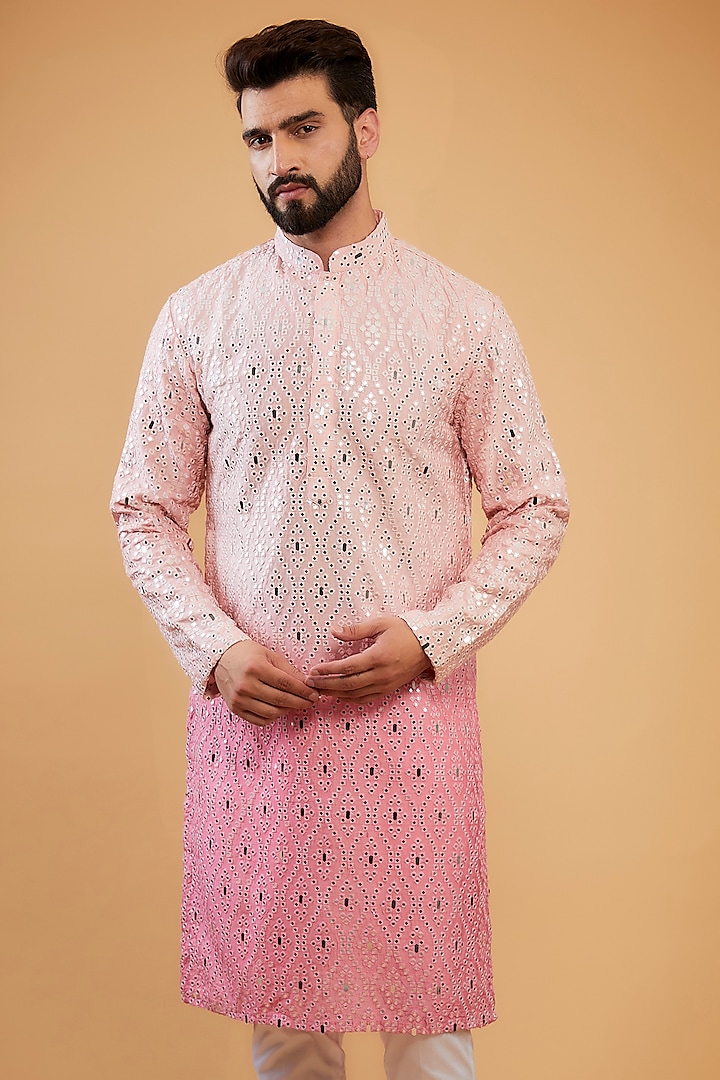 Pink Ombre Silk Mirror Work Kurta by Kasbah Clothing